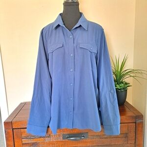 Eddie Bauer Long Sleeved Blouse Blue Button Front Shirt Women's XL
